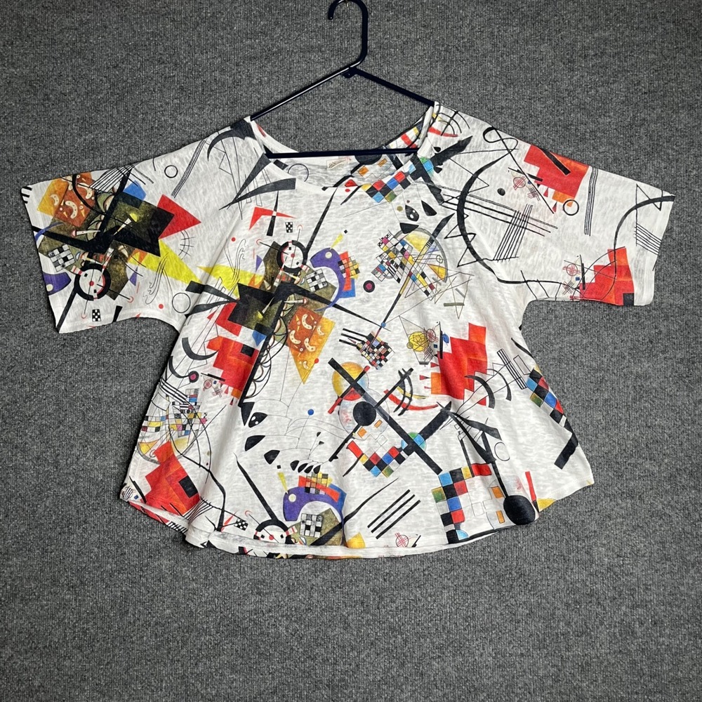 Et Lois Womens Abstract Geometric Art Print Boxy Top Large Art To Wear Made USA